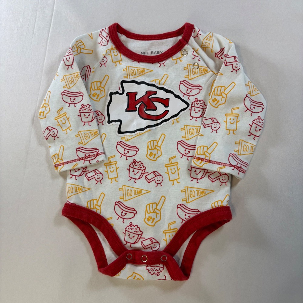 NFL Baby Kansas City Chiefs Long Sleeve Bodysuit 0-3M White Red KC Arrowhead